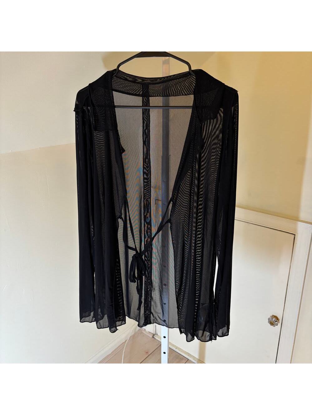 Dazy EUC Women's Black Sheer Tie Front Cardigan Overlay Sweater M